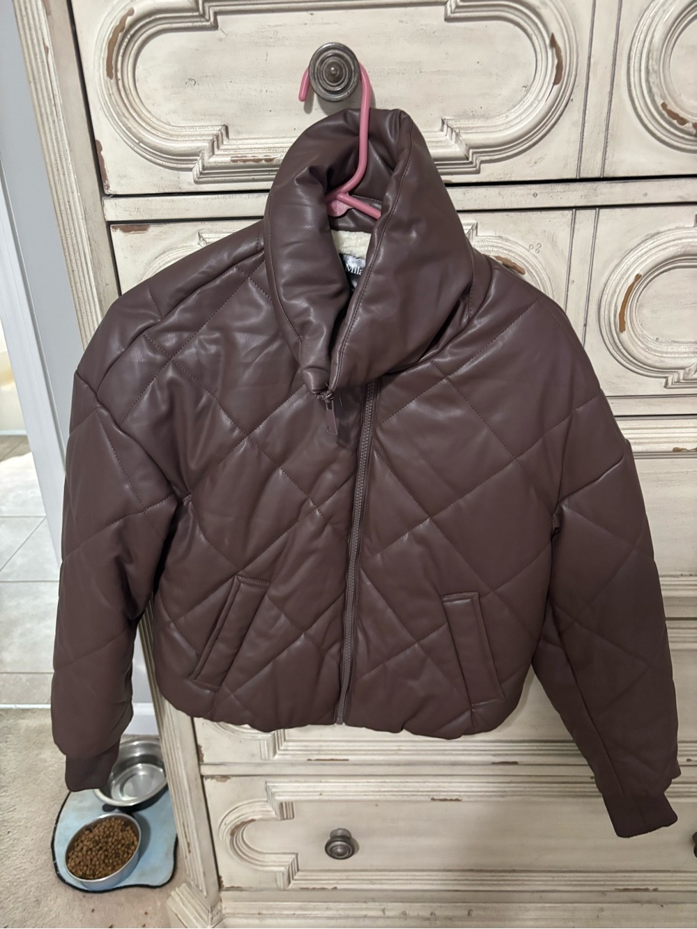 Brown Quilted Puffer Jacket - Women's Cozy Winter Coat S